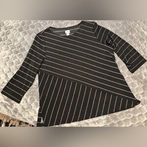 Chico’s Easywear Black & Tan Stripe Top Size 3